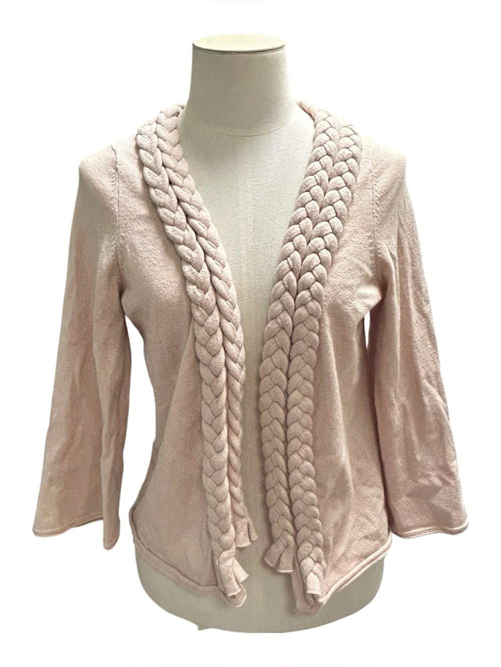 Moth Anthropologie Braided Knit Cardigan Womens Large Cream 3/4 Sleeve